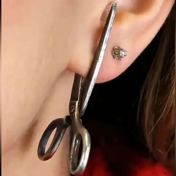 Silver Scissor Stud Earrings - Picture 1 of 3